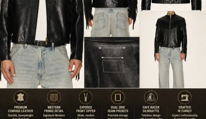 Leather Fringed Western Cafe Racer Jacket – Premium Cowhide Leather Meets Timeless Western Style