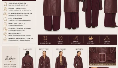 Melissa Genuine Leather Trench Coat – Timeless Design, Premium Craftsmanship, Effortless Elegance