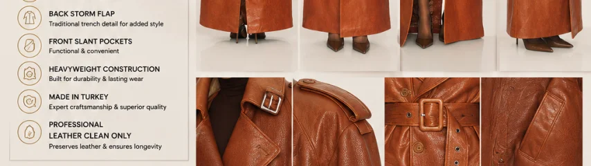 Mireia Genuine Leather Trench Coat – Sophisticated Luxury, Timeless Style