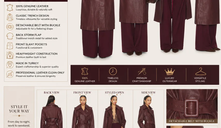 Melissa Genuine Leather Trench Coat