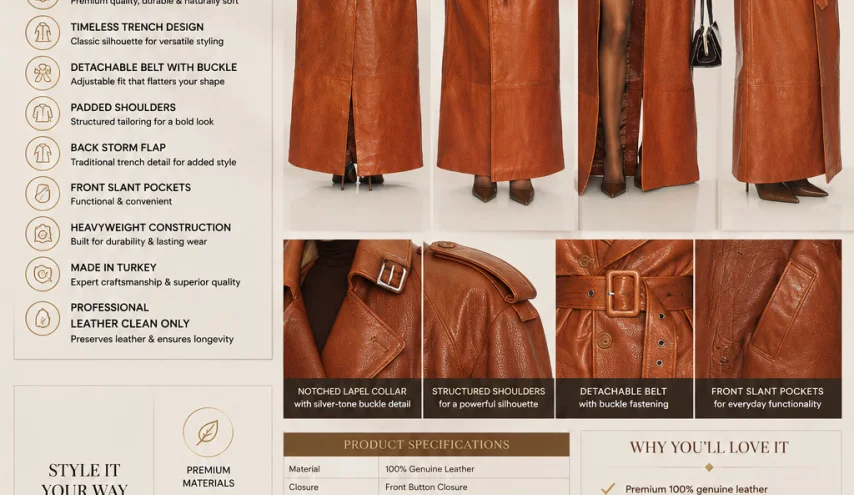 Mireia Genuine Leather Trench Coat