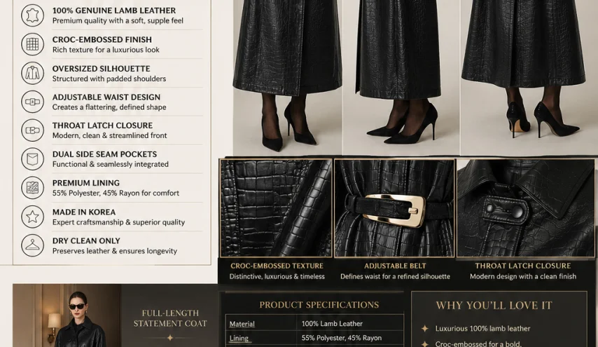 Nikita Croc‑Embossed Lamb Leather Coat
