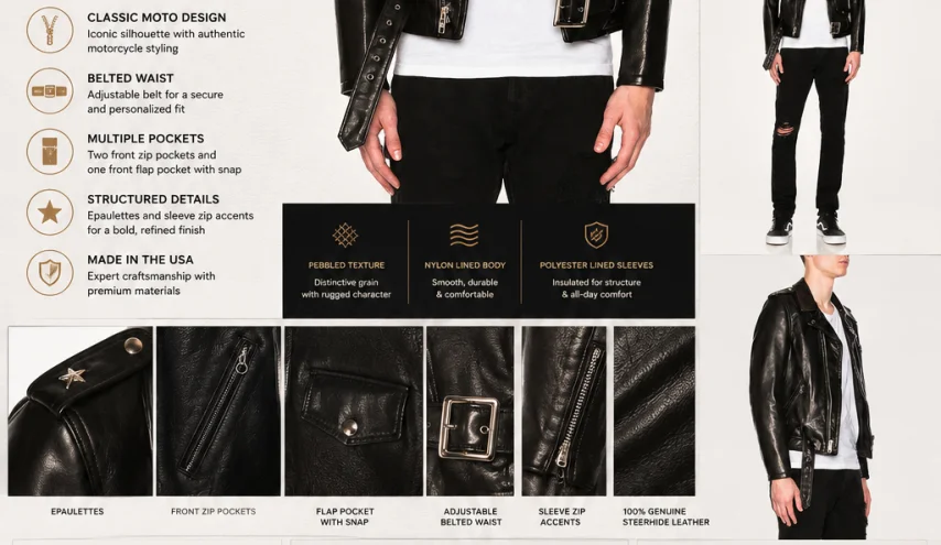Pebbled Genuine Steerhide Leather Moto Jacket